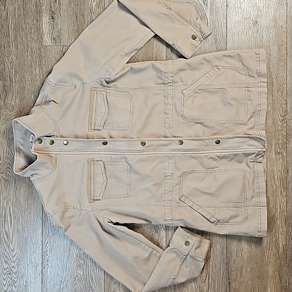 Talbots Stretch Twill Khaki Tan Cinch Waist Zip & Snap Front Field Jacket - Picture 3 of 16